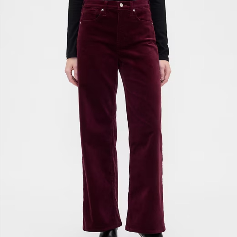 Gap NWT Burgundy Wide Leg Velvet Dress Pants Size 16 High Rise Holiday Trousers